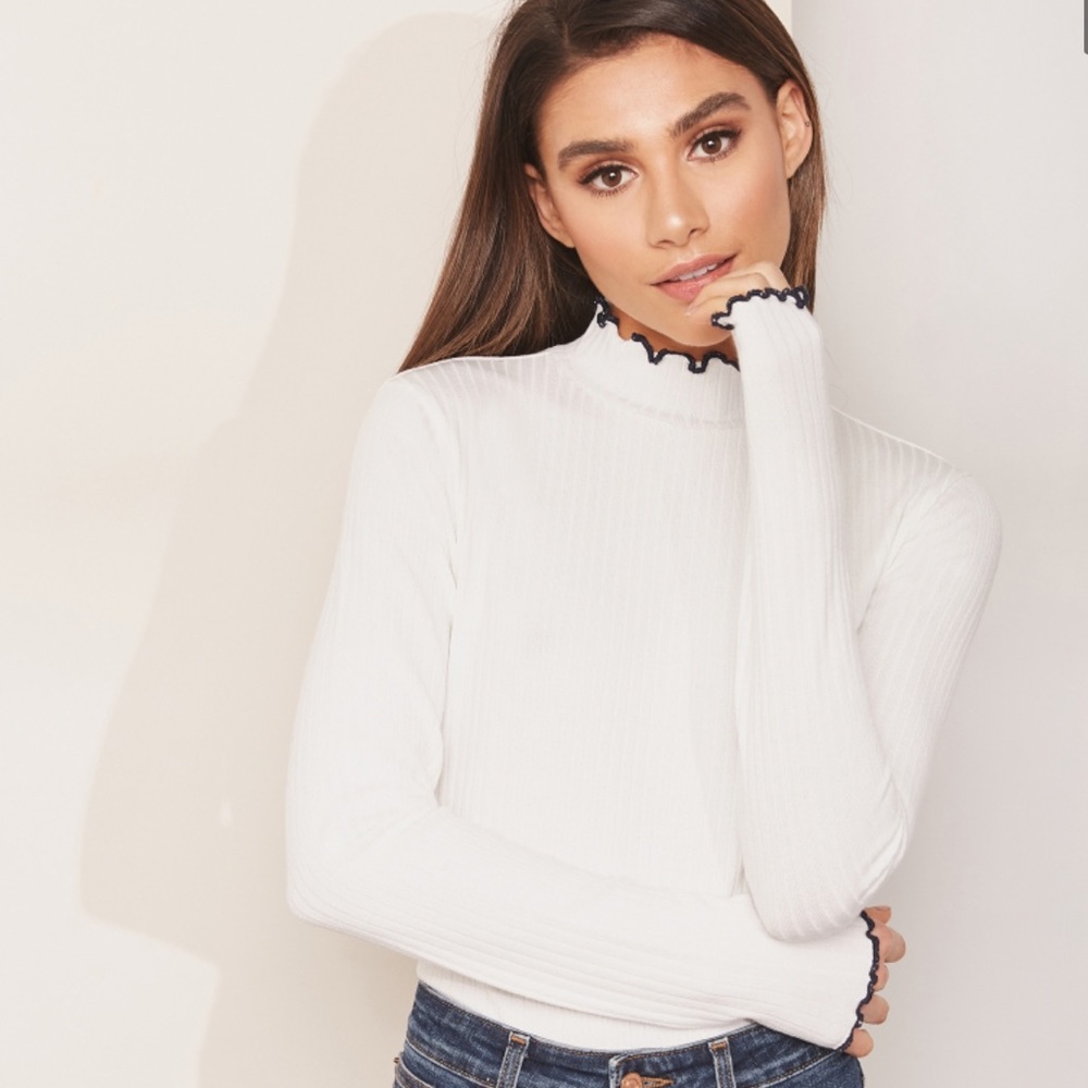 J. Crew Ribbed Mock Neck Ruffle Light Sweater XS